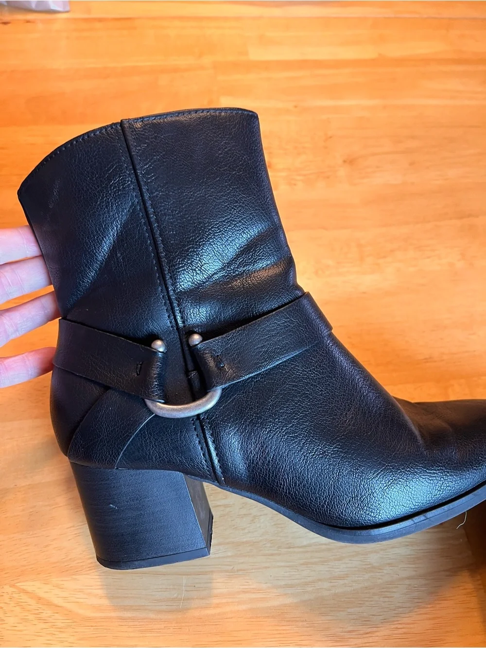 BareTraps Black Leather Mid-Heel Ankle Booties